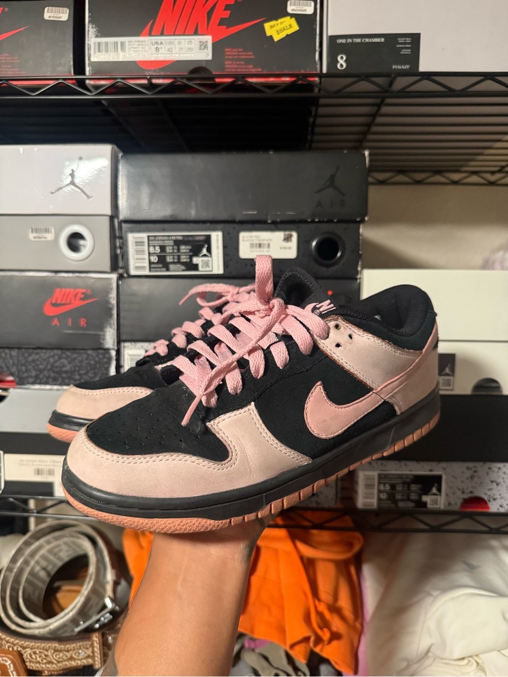 Nike Dunk Low Black and Dusty Pink Suede Sneakers